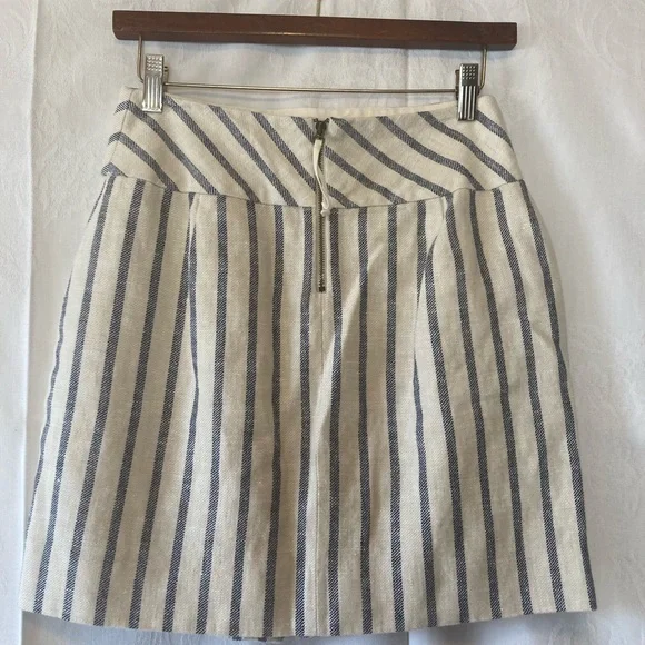 J. Crew Size 2 Linen and Cotton Blue and Off White Skirt Beach Summer Spring - Picture 3 of 5